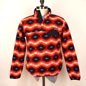 PATAGONIA Synchilla Red Aztec Print Fleece Pullover T Snap Womens Small Jacket‎